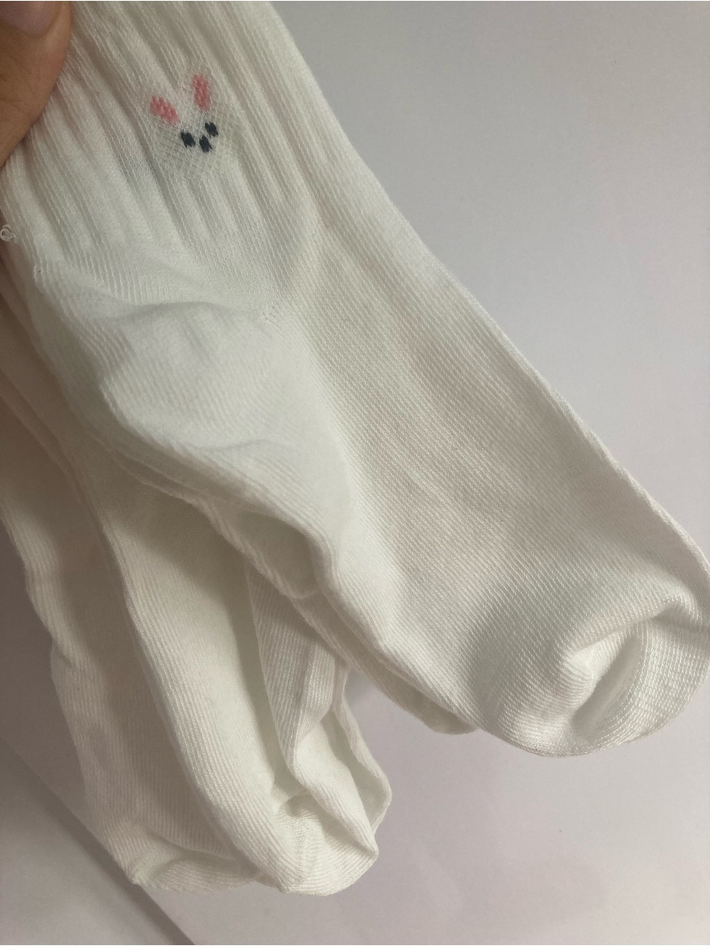 White Kids Socks with Pink Bunny Accent